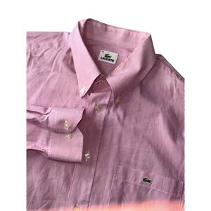 Lacoste Shirt‎ Mens 43 Large Pink White Striped Button Down Casual Crocodile